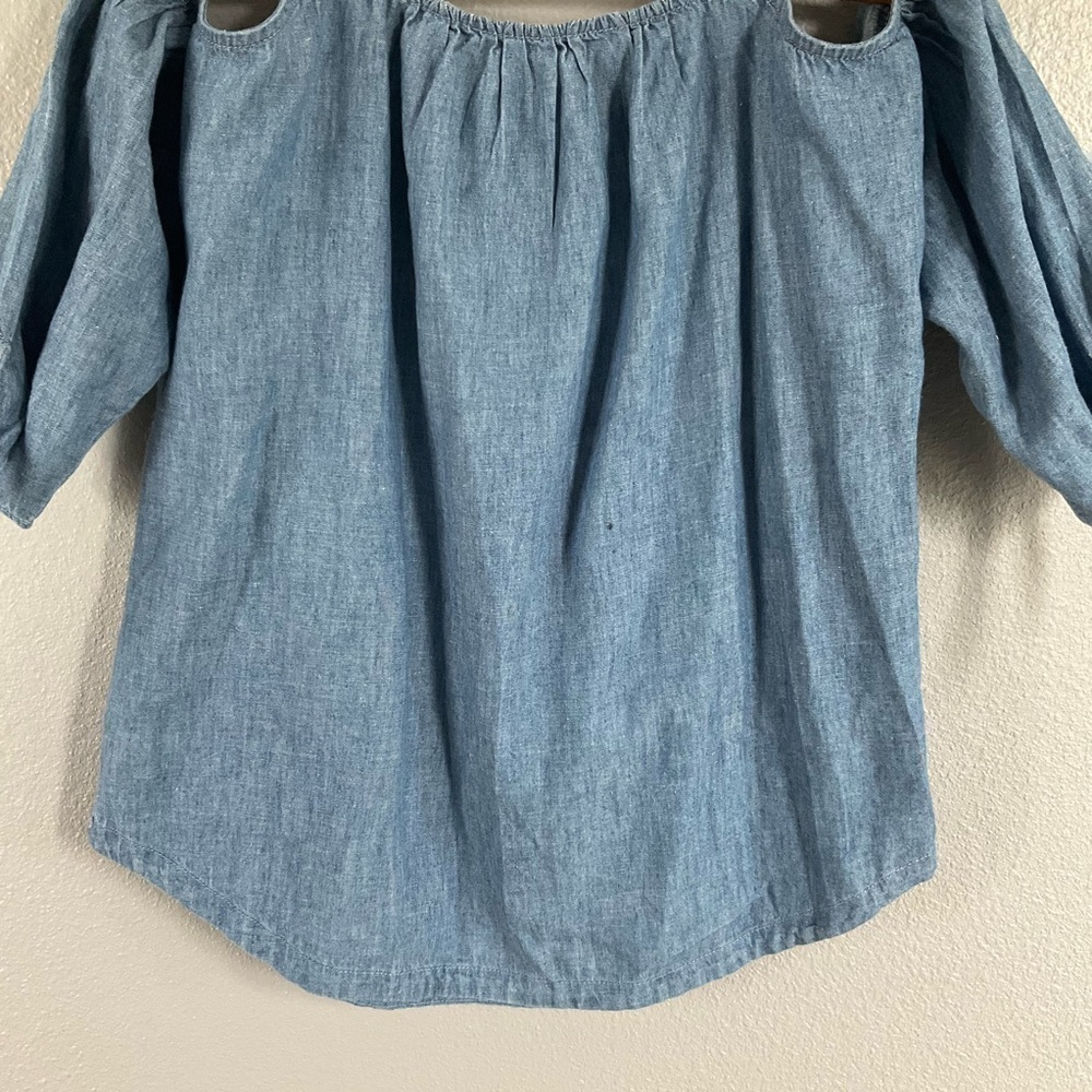 Madewell Cold Shoulder Linen Chambray Top size XS light weight T167 - Picture 4 of 7